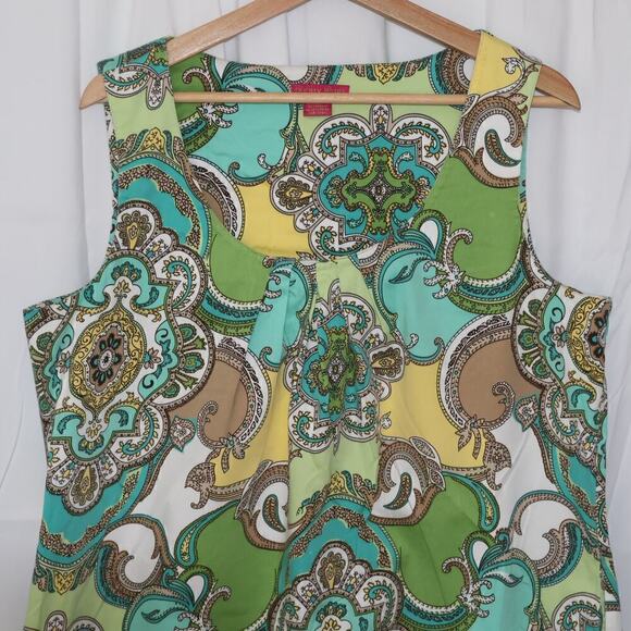 Sunny Leigh Linen Sheath Women Sz 16 Floral GreenYellowBlue Midi Sleeveless - Picture 2 of 16